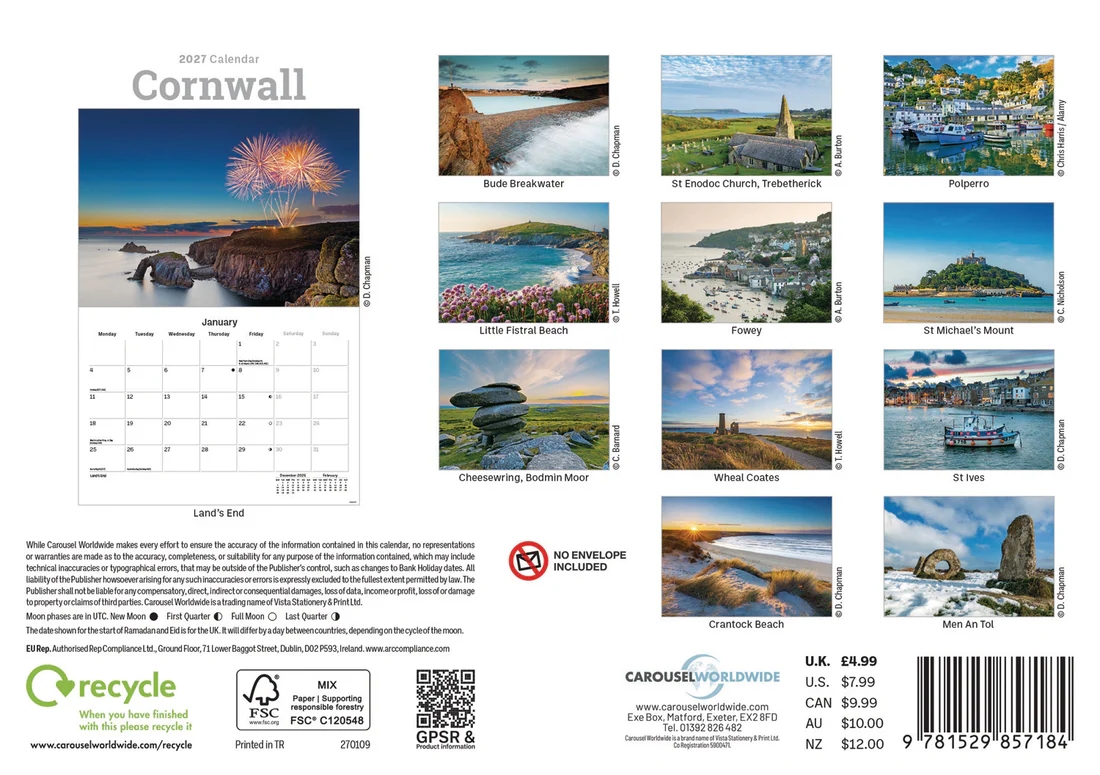 CALENDAR,A5,Cornwall [Packs Only]
