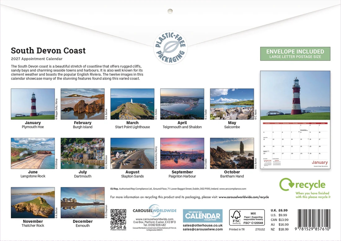 CALENDAR,A4,South Devon Coast [Packs Only]