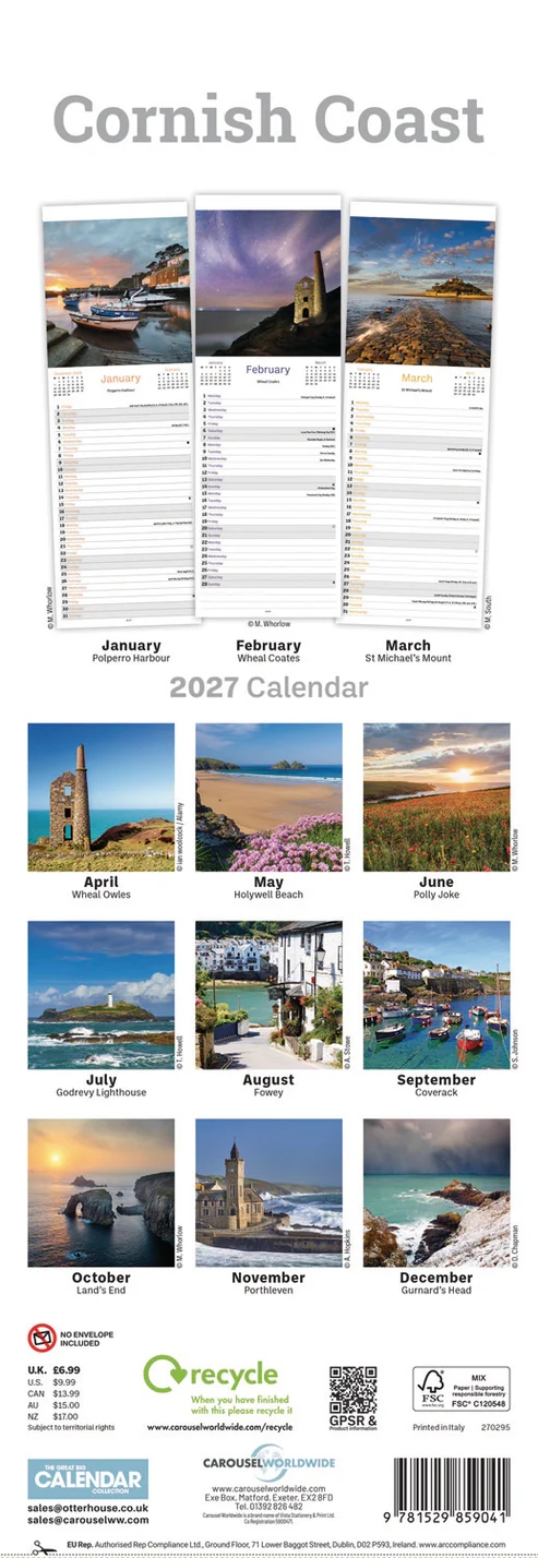 CALENDAR,Slim,Cornish Coast [Packs Only]