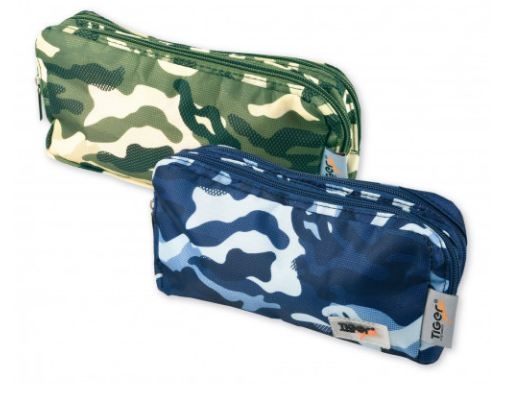 PENCIL CASE,Double Zip Camouflage 210 x 110 x 80mm (Tiger) [Splittable]