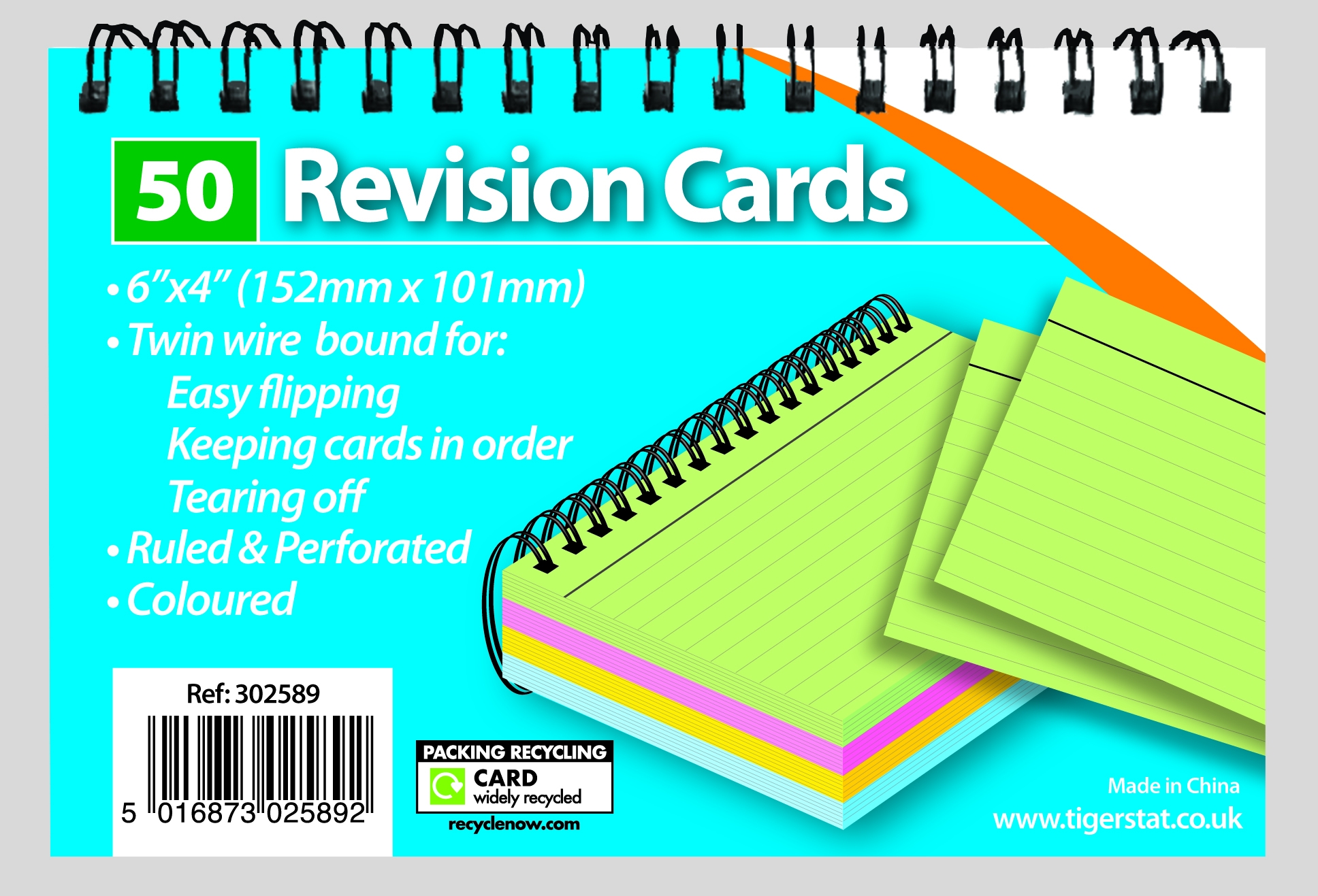 REVISION CARDS,Twin Wire Multi Coloured,6x4in 50`s [Packs Only]