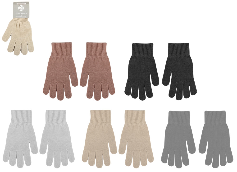 KNITED GLOVES, Ladies Plain 5 Assorted Colours [Splittable]