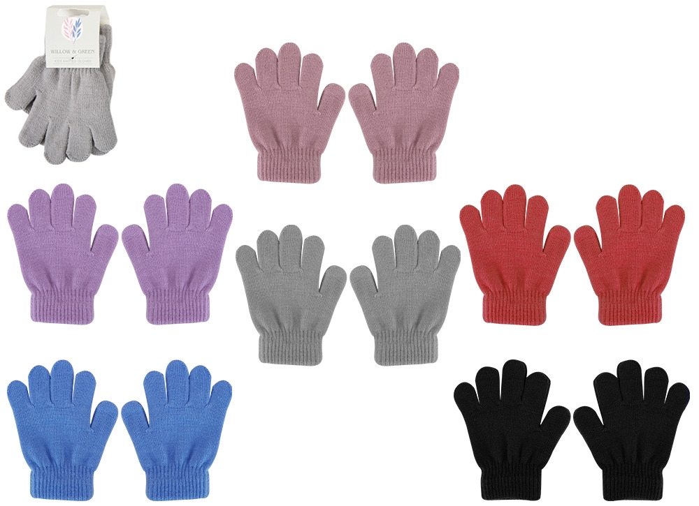 KNITED GLOVES, Kids Plain 6 Assorted Colours [Splittable]
