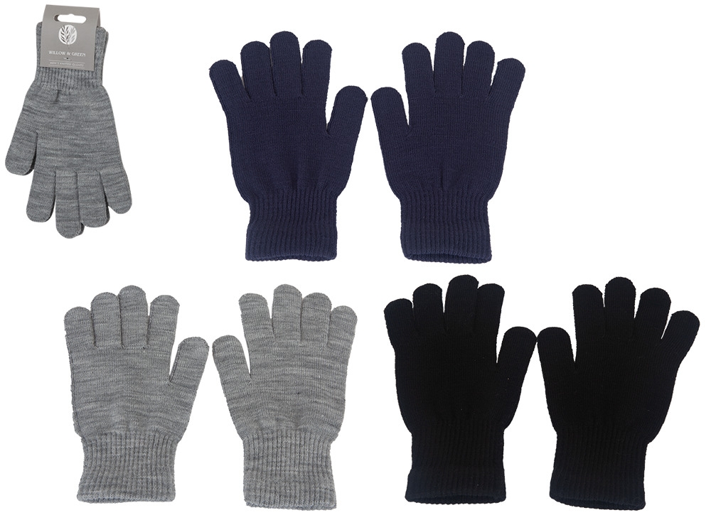 KNITED GLOVES, Mens Plain 3 Assorted Colours [Splittable]