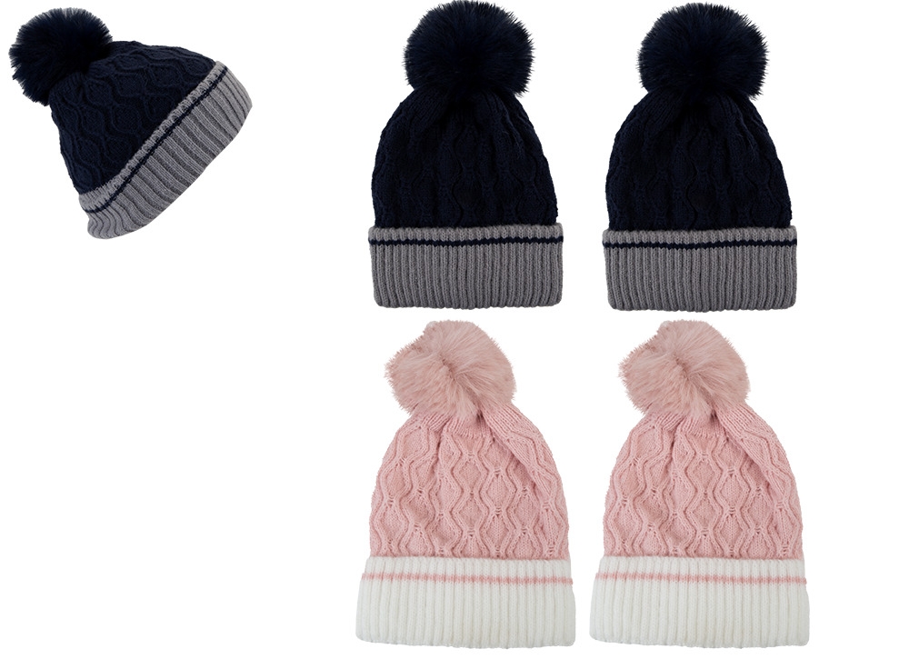 CABLE KNIT HAT, Kids with Pom Pom 2 Assorted Colours [Splittable]