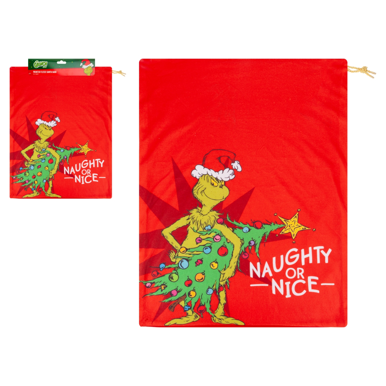 FLEECE SACK,The Grinch Printed 70 x 50cm H/pk [Packs Only]
