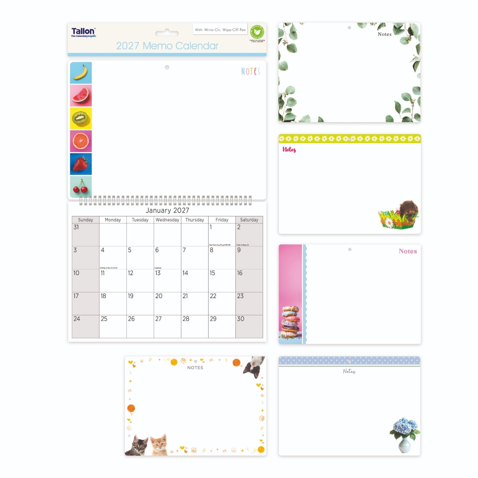 CALENDAR,Photographic Memo With Pen Assorted. H/pk [Packs Only]