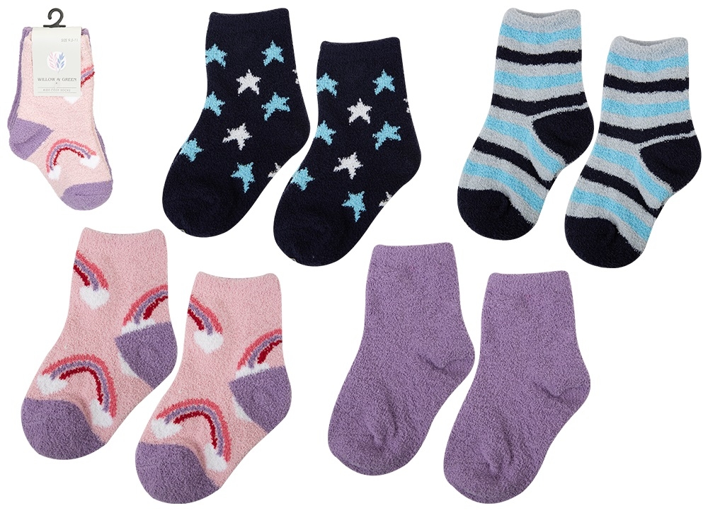 MICRO COSY SOCKS, Kids 2 Pack Assorted Designs & Sizes (Size 6-8.5 & 9.5-11.5) [Splittable]
