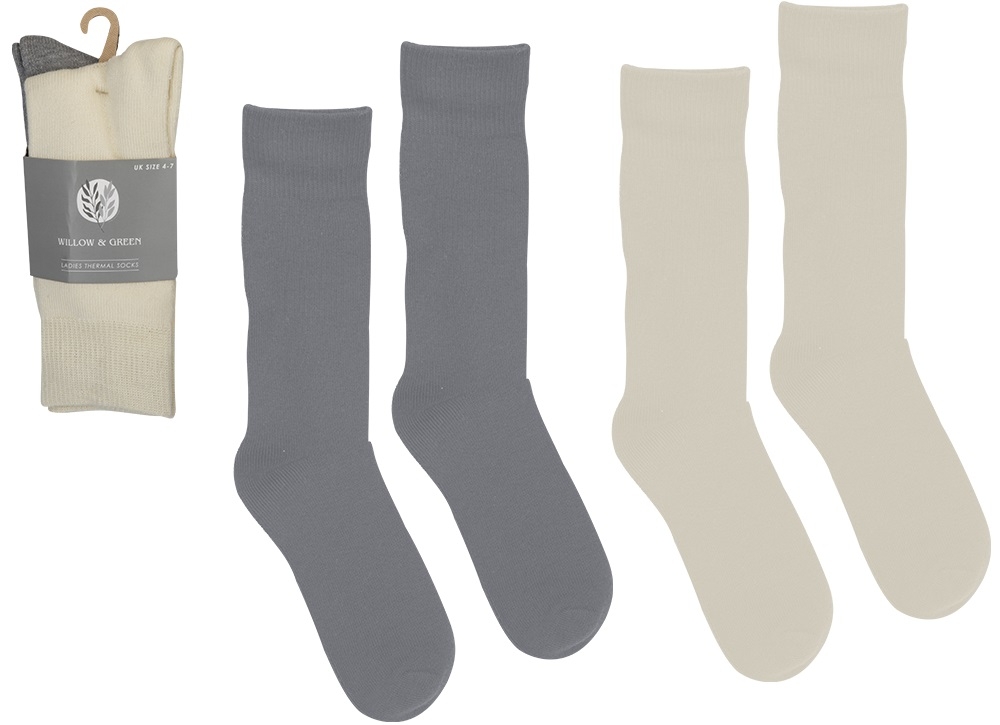 THERMAL SOCKS, Ladies 2 Pack Plain 2 Assorted Colours [Splittable]