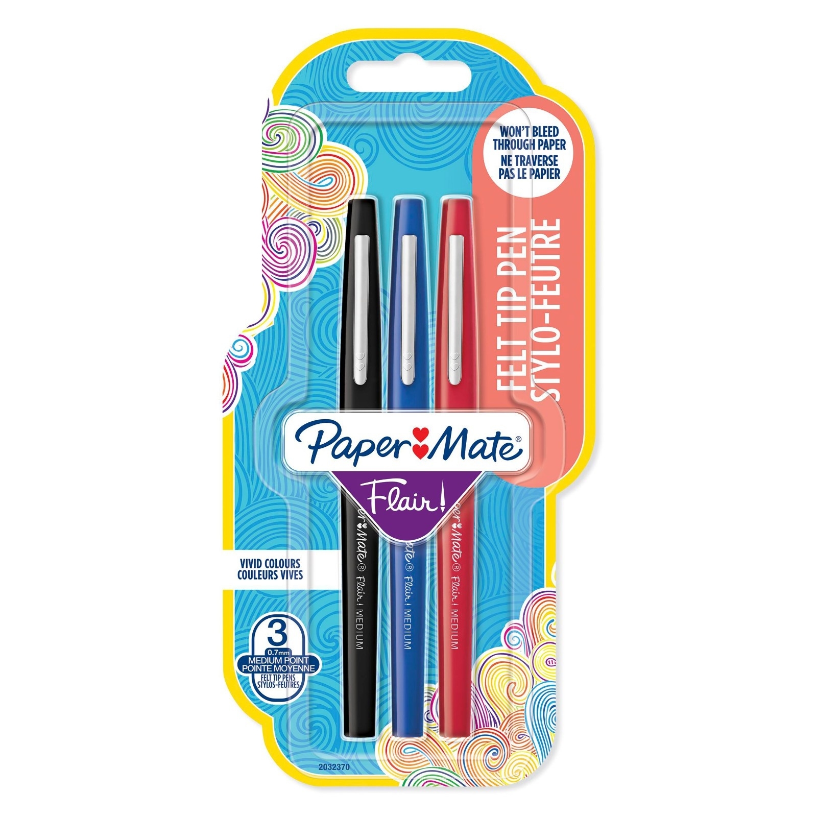 FLAIR,Original Black/Blue/Red Med 3`s I/cd Felt Tip (Papermate) [Splittable]