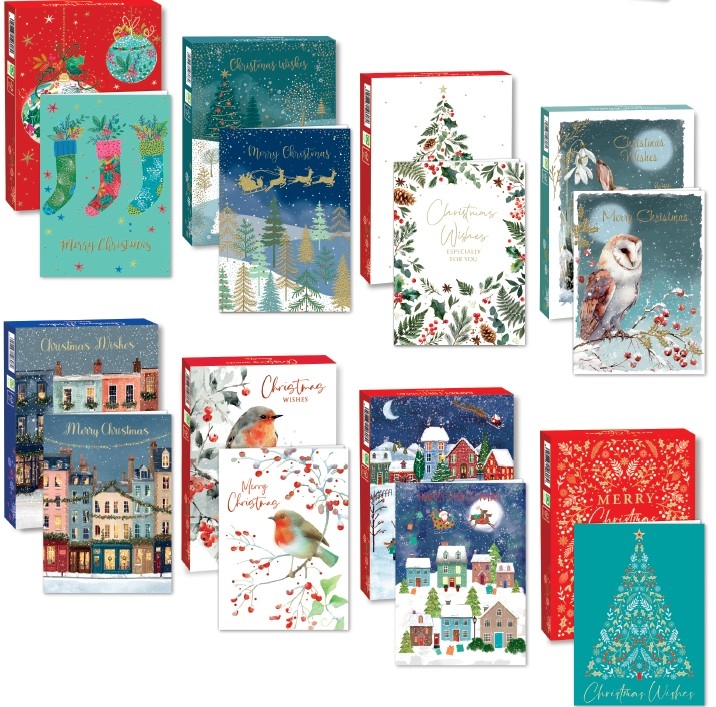 XMAS BOXED CARDS, Foiled 14`s 2 Designs per box. CDU [Splittable]