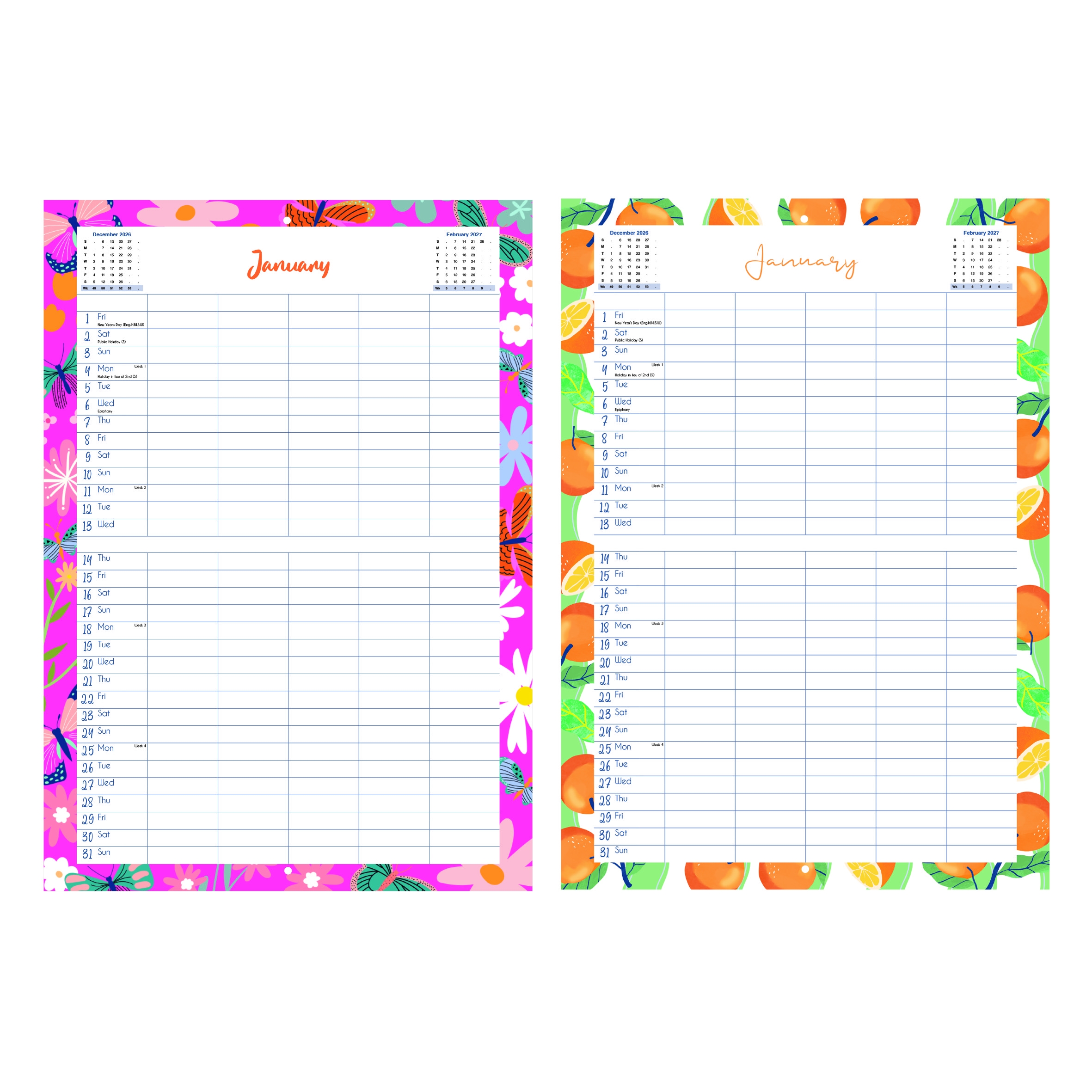 CALENDAR,Family Home Planner Month to View,A3,Cherry/Butterfly 2027 [Splittable]