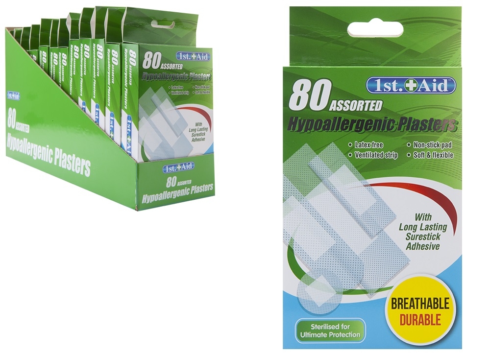 PLASTERS,Hypoallergenic 80`s Latex Free Breathable H/pk CDU [Splittable]
