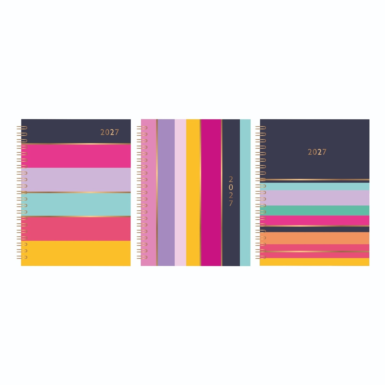 DIARY, A5 Bright Stripes, Day to Page Twin Wire 2027 CDU [Splittable]