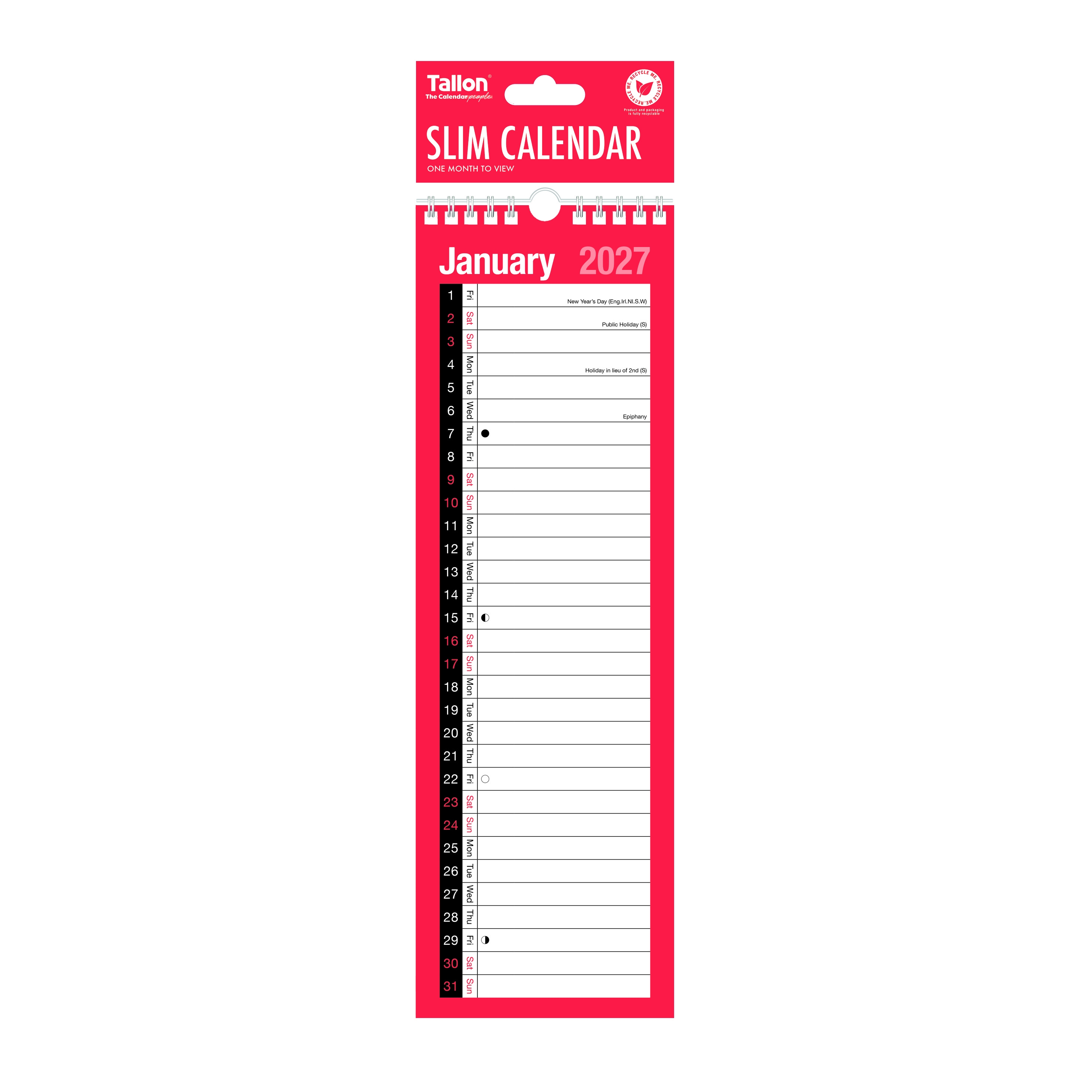 CALENDAR,Slim Engagement, Twin Wire 2027 H/pk [Packs Only]