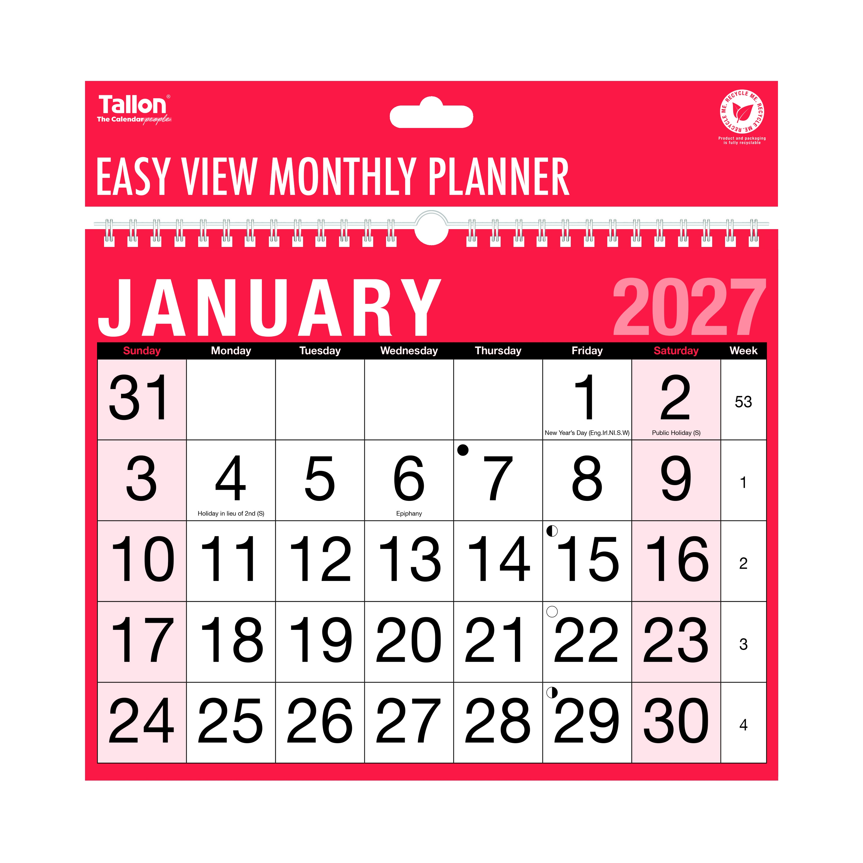 CALENDAR,Easy View Monthly2027 Planner,Bold Figure,Twin Wire [Packs Only]