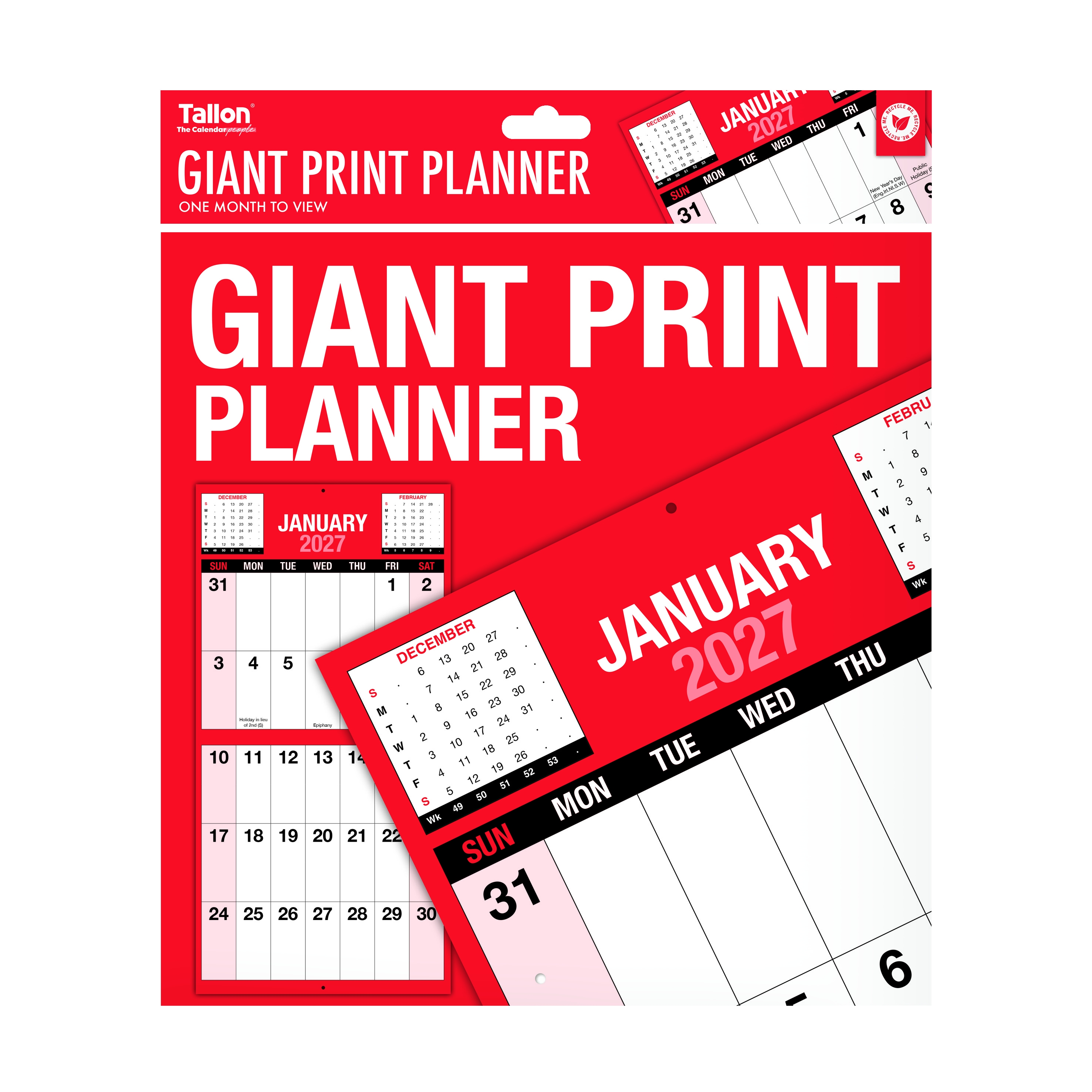 CALENDAR,Giant Print Planner Month To View, 2027 H/pk [Packs Only]