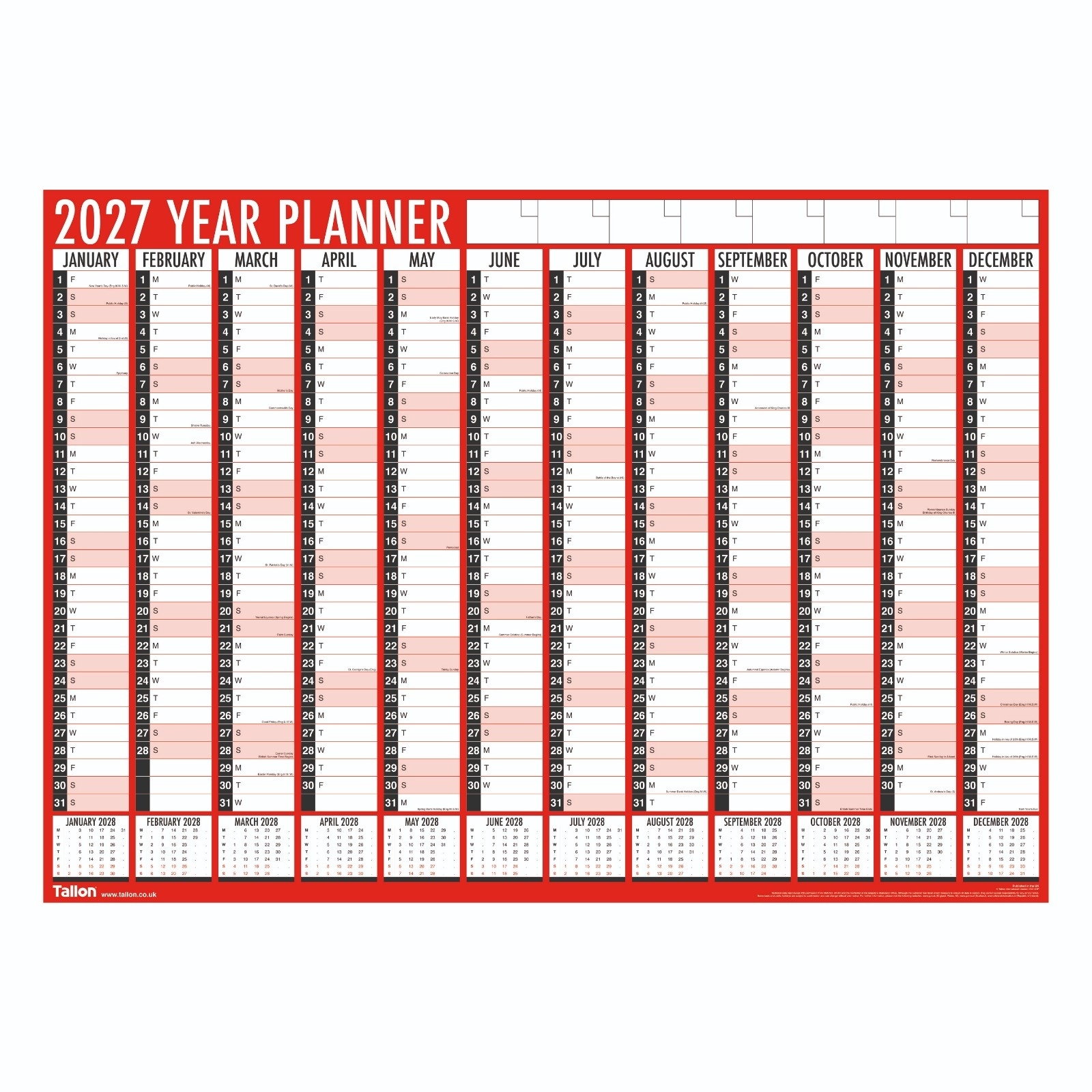 YEAR WALL PLANNER 2027 Folded 84x60cm (Open) H/pk [Splittable]