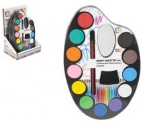 ARTIST PAINT SET PALLET, 12 Colours Plus Paint Brush H/pk [Splittable]