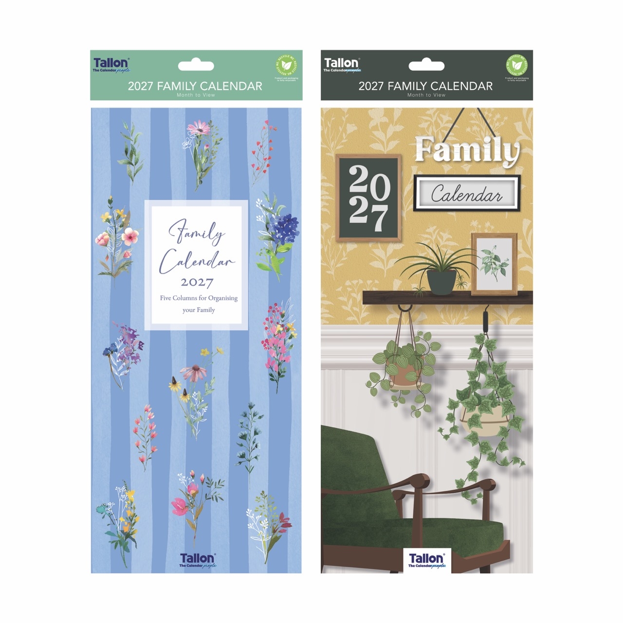 CALENDAR,Family Organiser Slim 5 Columns, 2 Assorted 2027 H/pk [Packs Only]