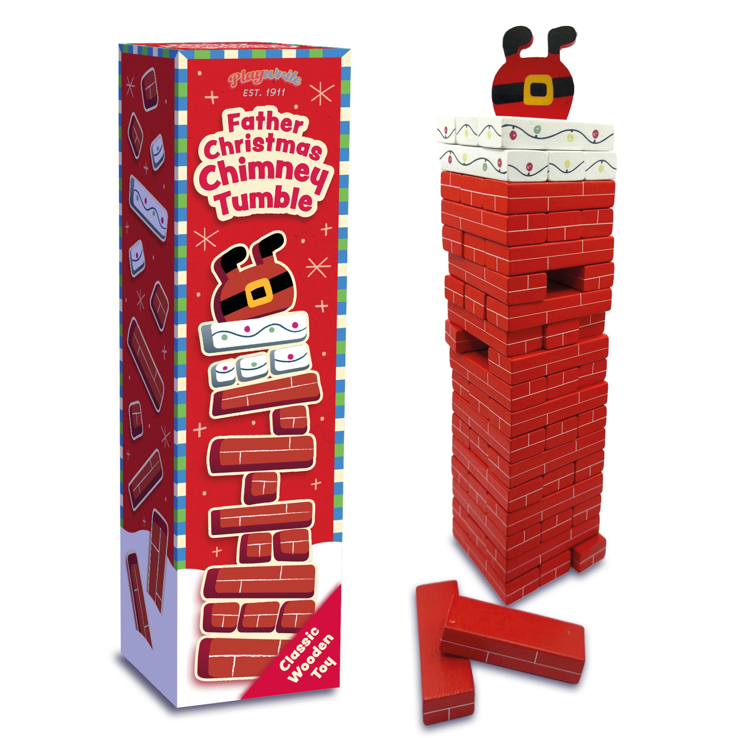 FATHER CHRISTMAS CHIMNEY TUMBLE GAME,Classic Wooden Toy Boxed