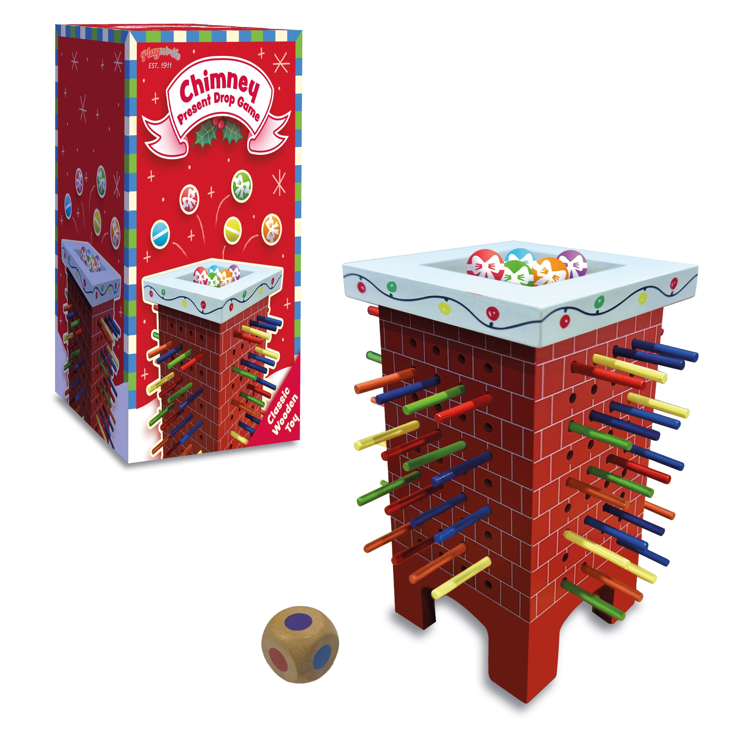 CHIMNEY PRESENT DROP GAME,16cm Classic Wooden Toy Boxed