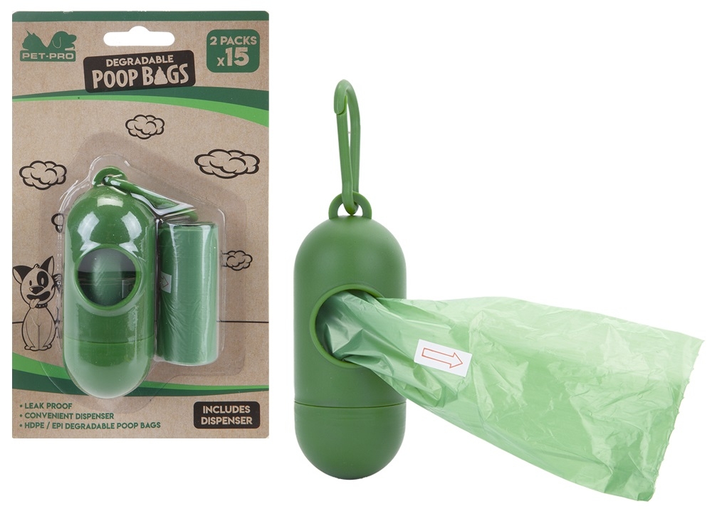 DOG POOP WASTE BAGS,30`s Degradable & Dispenser H/pk [Splittable]