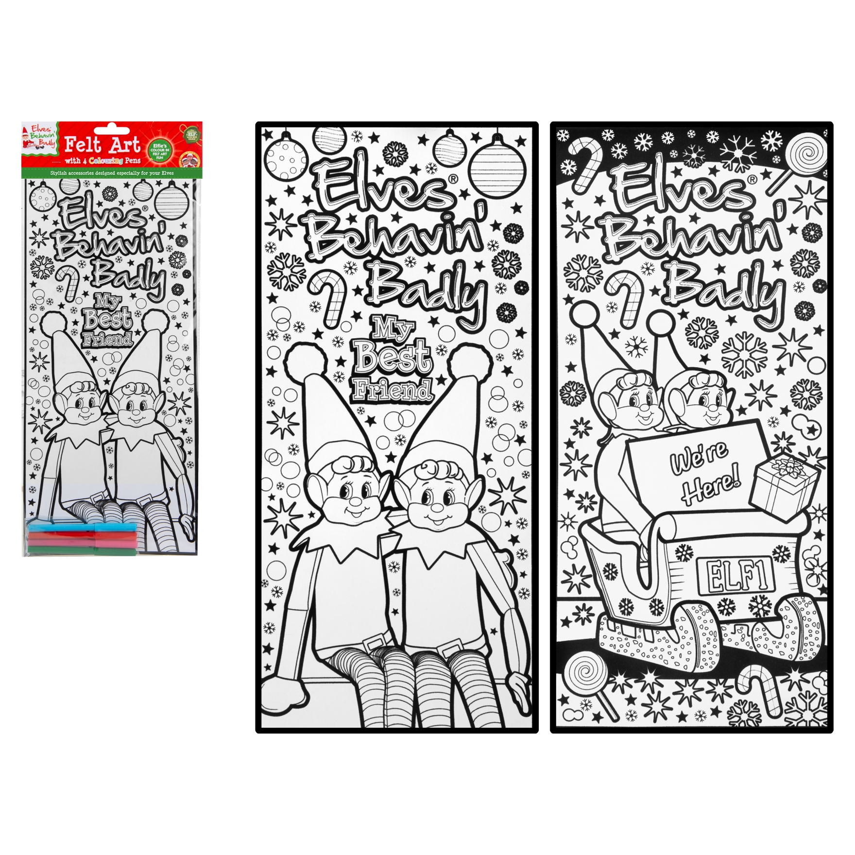 XMAS FELT ART,2 Assorted with 4 Pens Elves Behavin` Badly H/pk [Splittable]