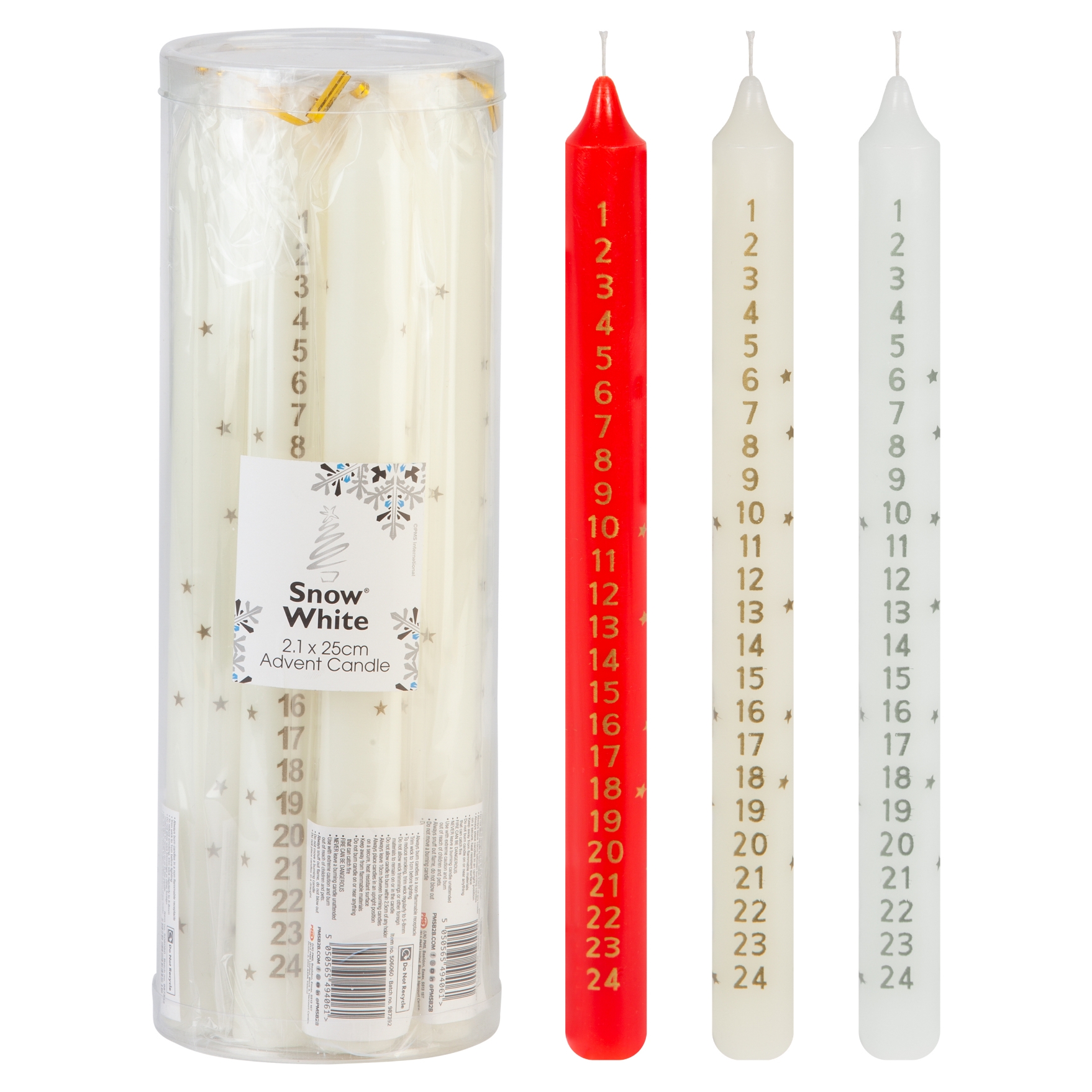 CANDLE,Pillar Advent 25cm Ivory, Red & White Asst. [Packs Only]