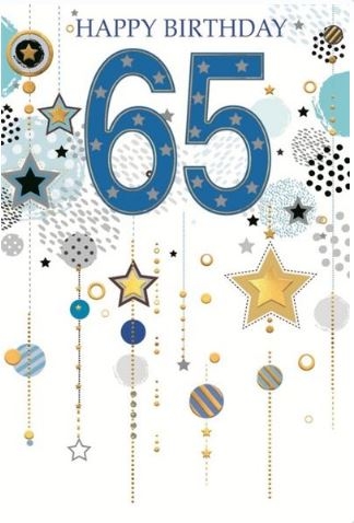 AGE 65 CARDS,Male Balloons,Stars [Packs Only]