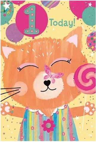 AGE 1 CARDS,Female Cat & Balloons [Packs Only]