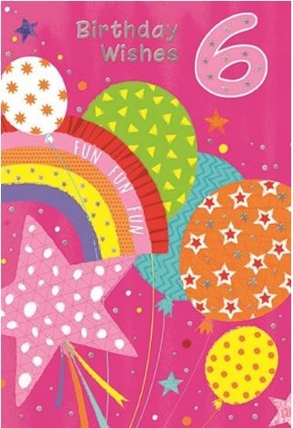 AGE 6 CARDS,Female Balloons & Rainbows [Packs Only]