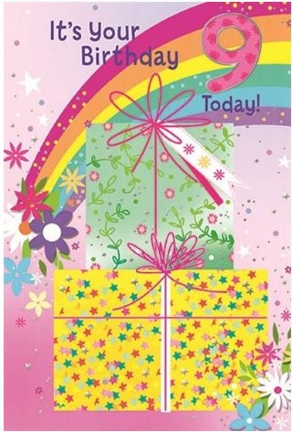 AGE 9 CARDS,Female Cake Balloons Presents [Packs Only]