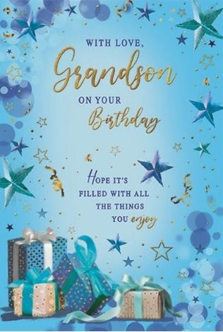BIRTHDAY CARDS,Grandson Text & Stars [Packs Only]