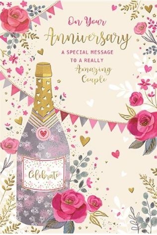 YOUR ANNIVERSARY CARDS,Champagne, Bunting & Flowers [Packs Only]