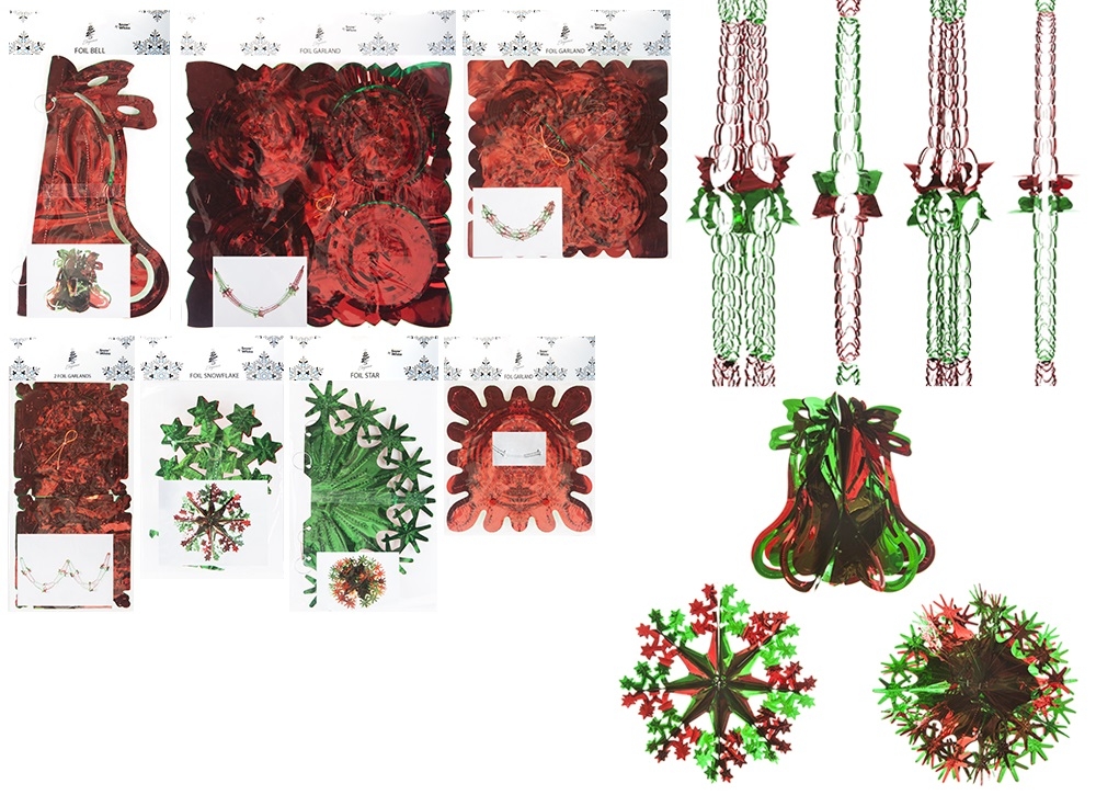 GARLAND,Foil Green/Red 7 Assorted H/pk [Packs Only]