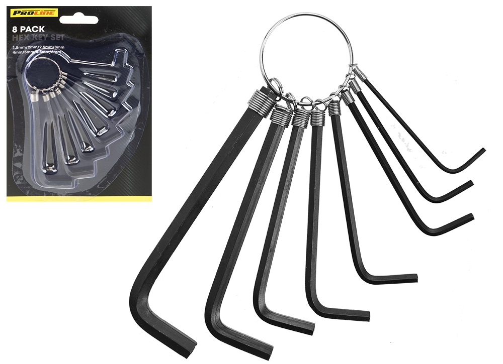 HEX KEY SET,8 Assorted Sizes (1.5mm - 6mm) I/cd [Packs Only]