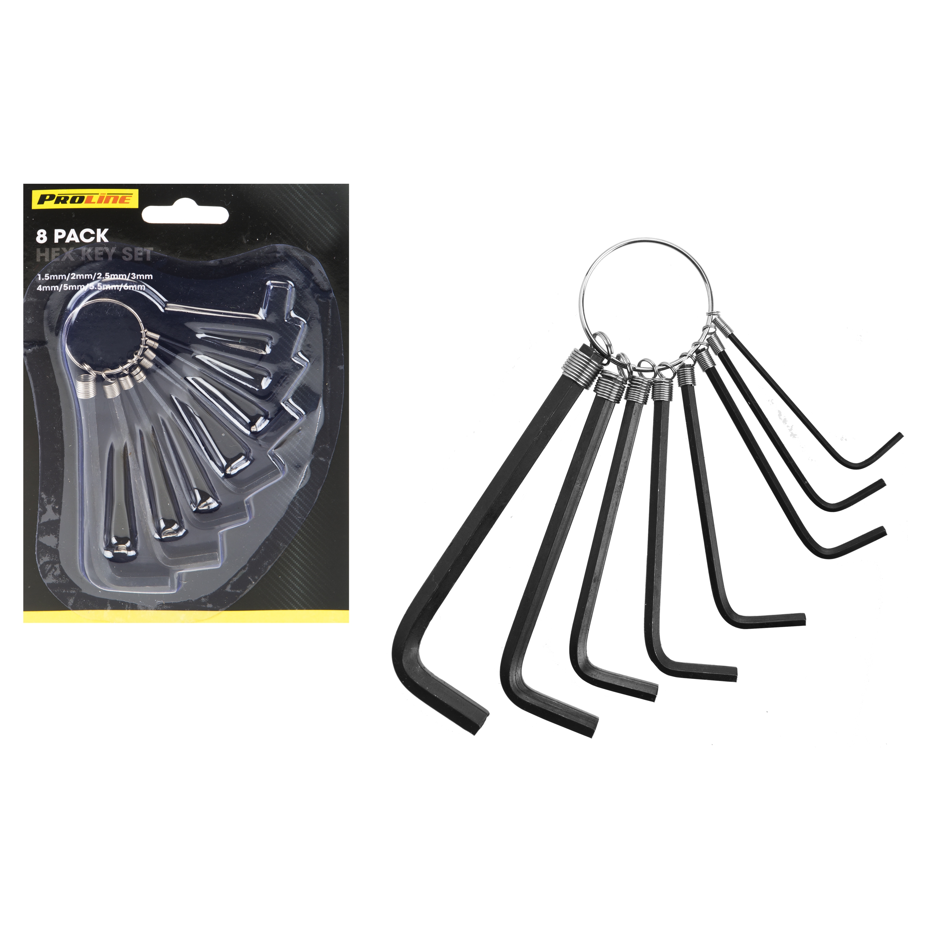 HEX KEY SET,8 Assorted Sizes (1.5mm - 6mm) I/cd [Packs Only]