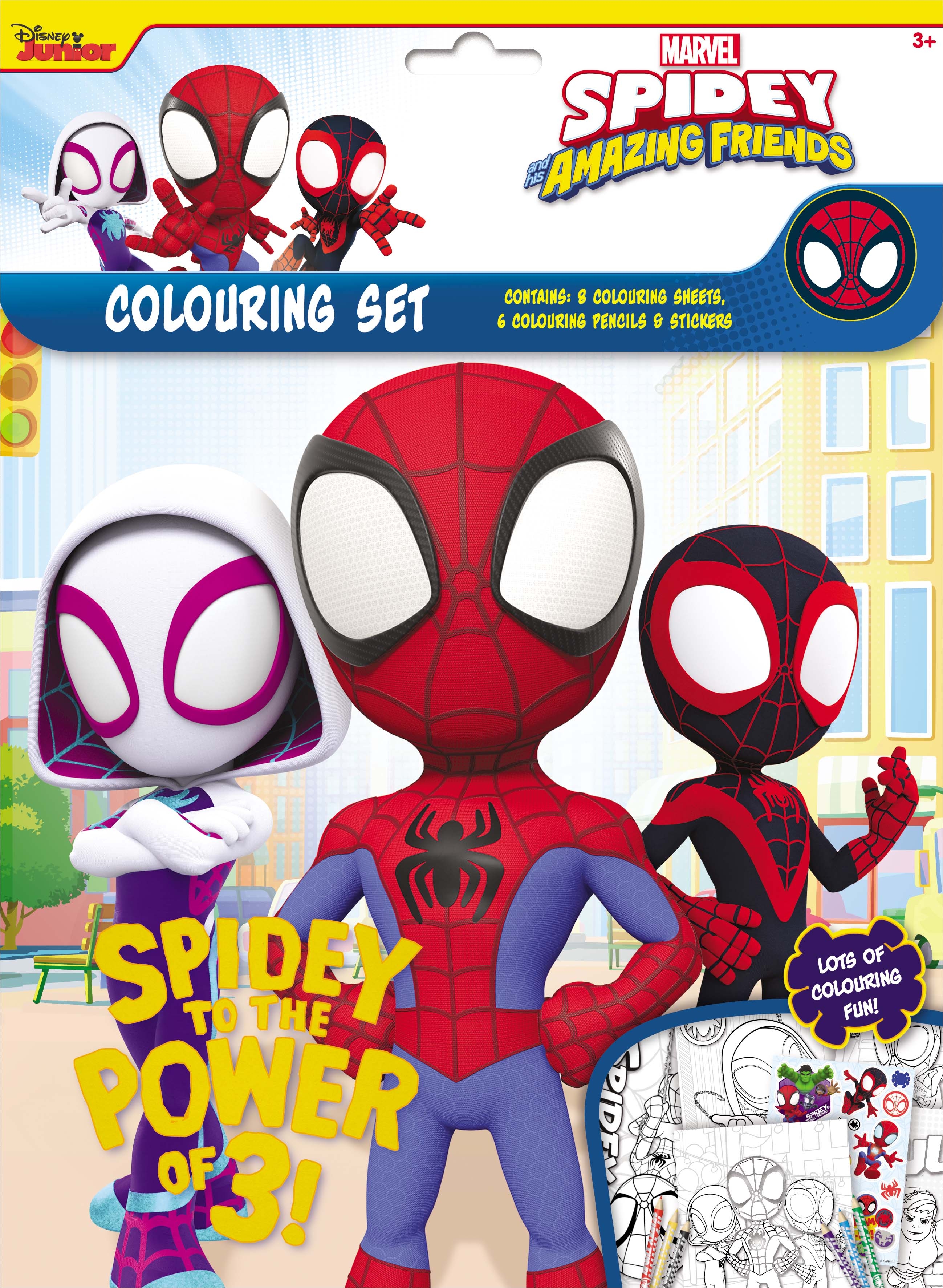 COLOURING SET,Spidey & Friends, Sticker Sheet, 8 Colouring Sheets & 6 Mini Pencils [Splittable]