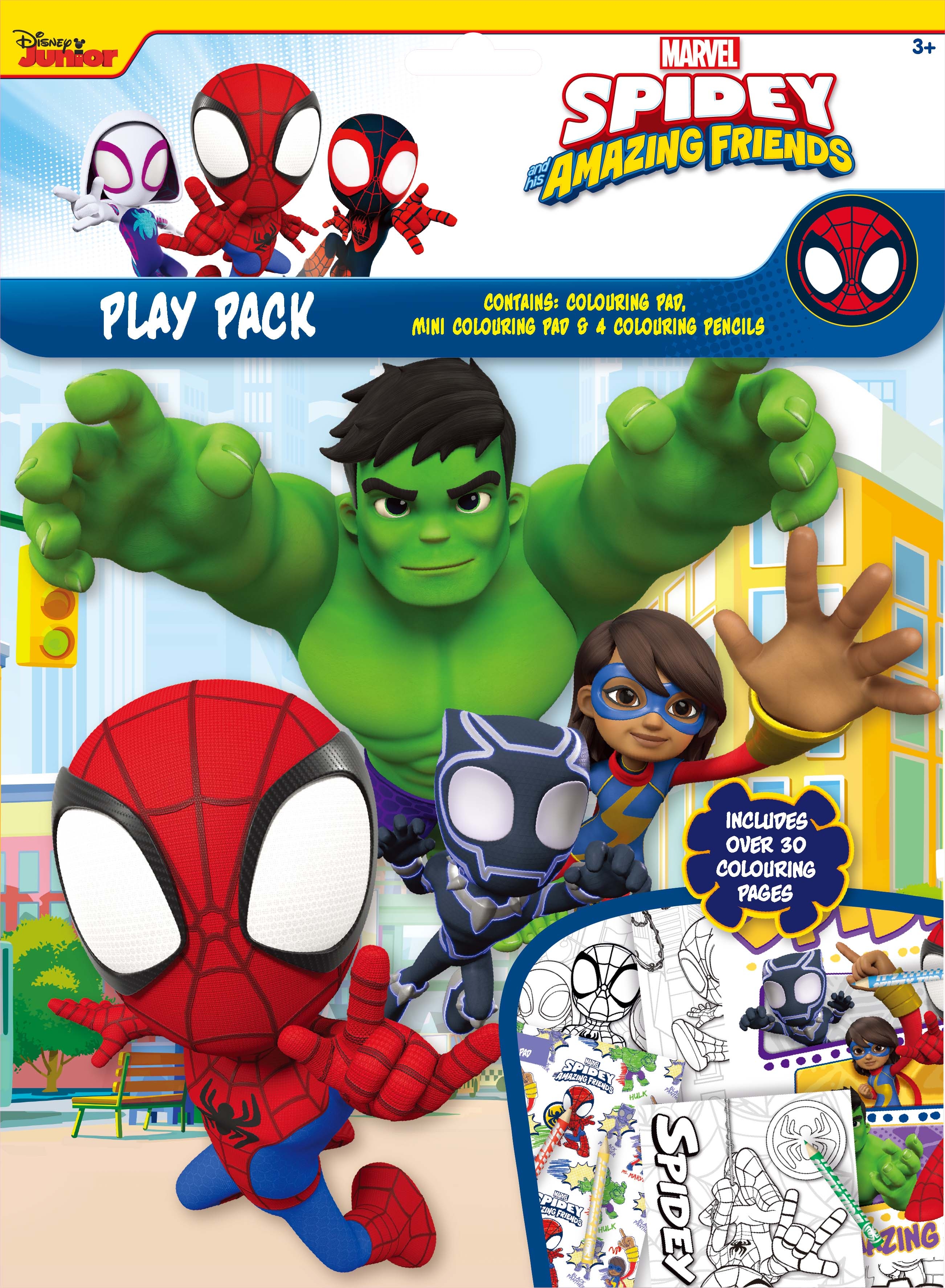 PLAY PACK,Spidey & Friends, A4 Colouring Pad, Mini Colouring Pad & 4 Mini Colouring Pencils [Splittable]