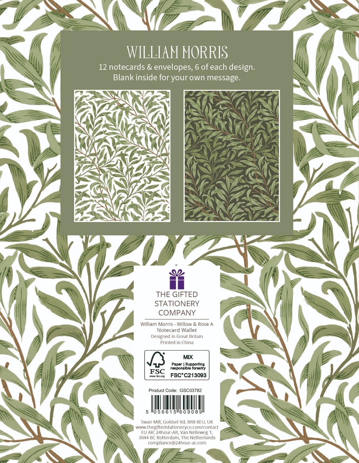 NOTECARDS,William Morris - Willow & Rose (Folding Wallet)