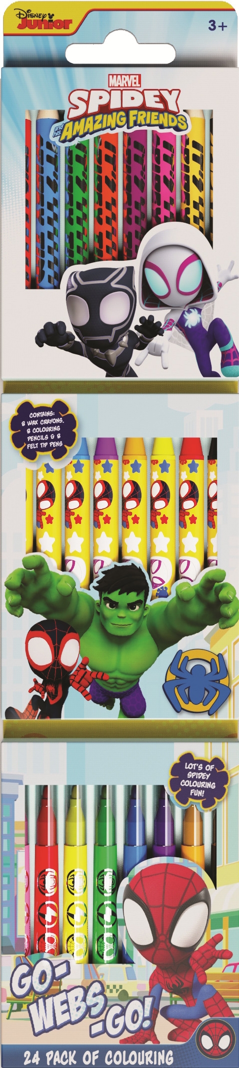 COLOURING SET,Spidey & Friends,Wax Crayons, Colouring Pencils & Felt Tip Pens (8 of each)[Splittable]