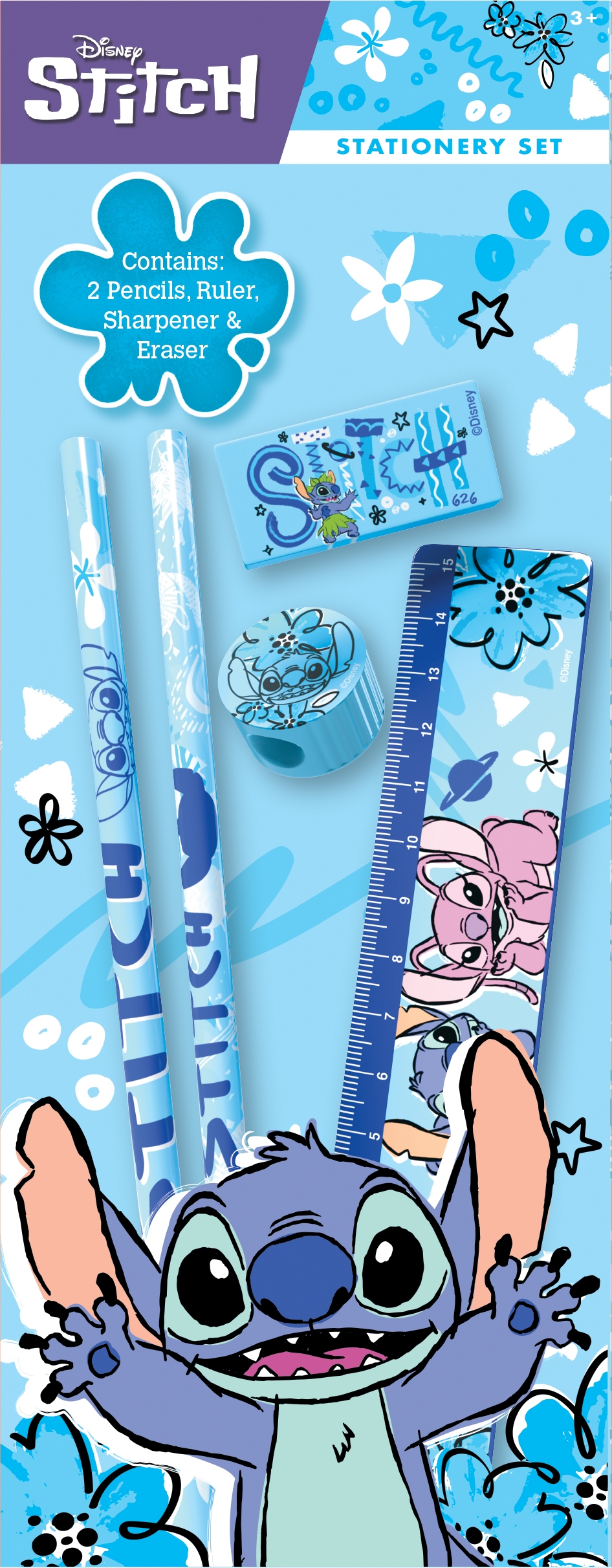 STATIONERY SET,Stitch, 2 Pencils, Ruler, Eraser & Sharpener [Splittable]