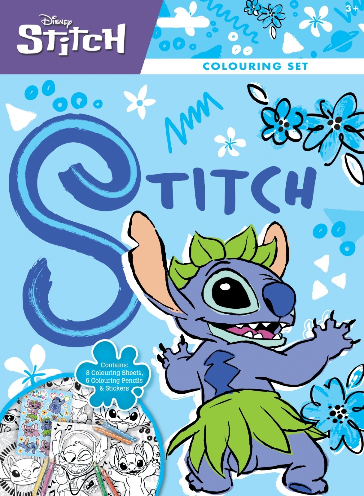 COLOURING SET,Stitch, Sticker Sheet, 8 Colouring Sheets & 6 Mini Pencils [Splittable]