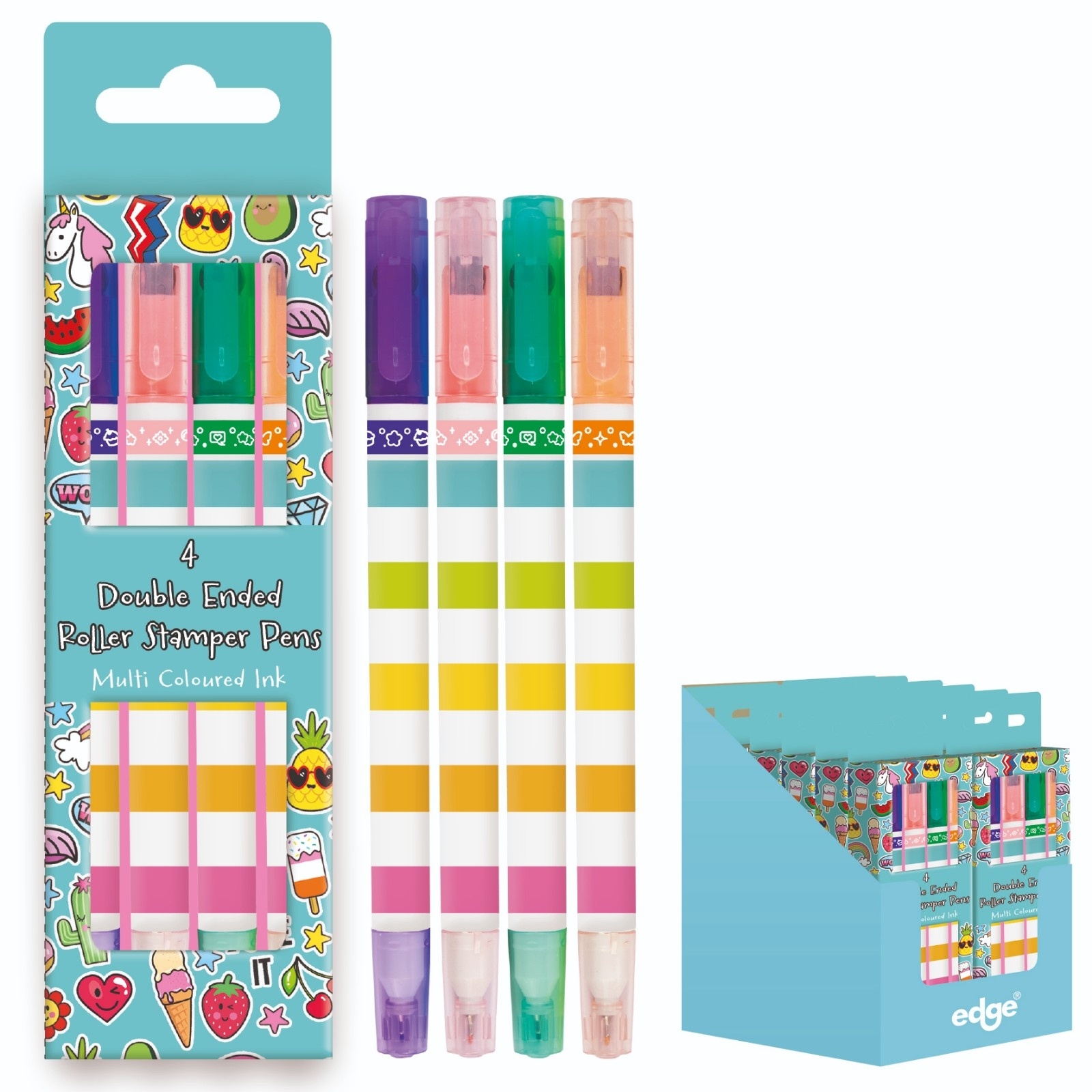 ROLLER STAMPER PEN,Novelty, Double Ended Multi Coloured Ink,4`s Boxed CDU [Splittable]