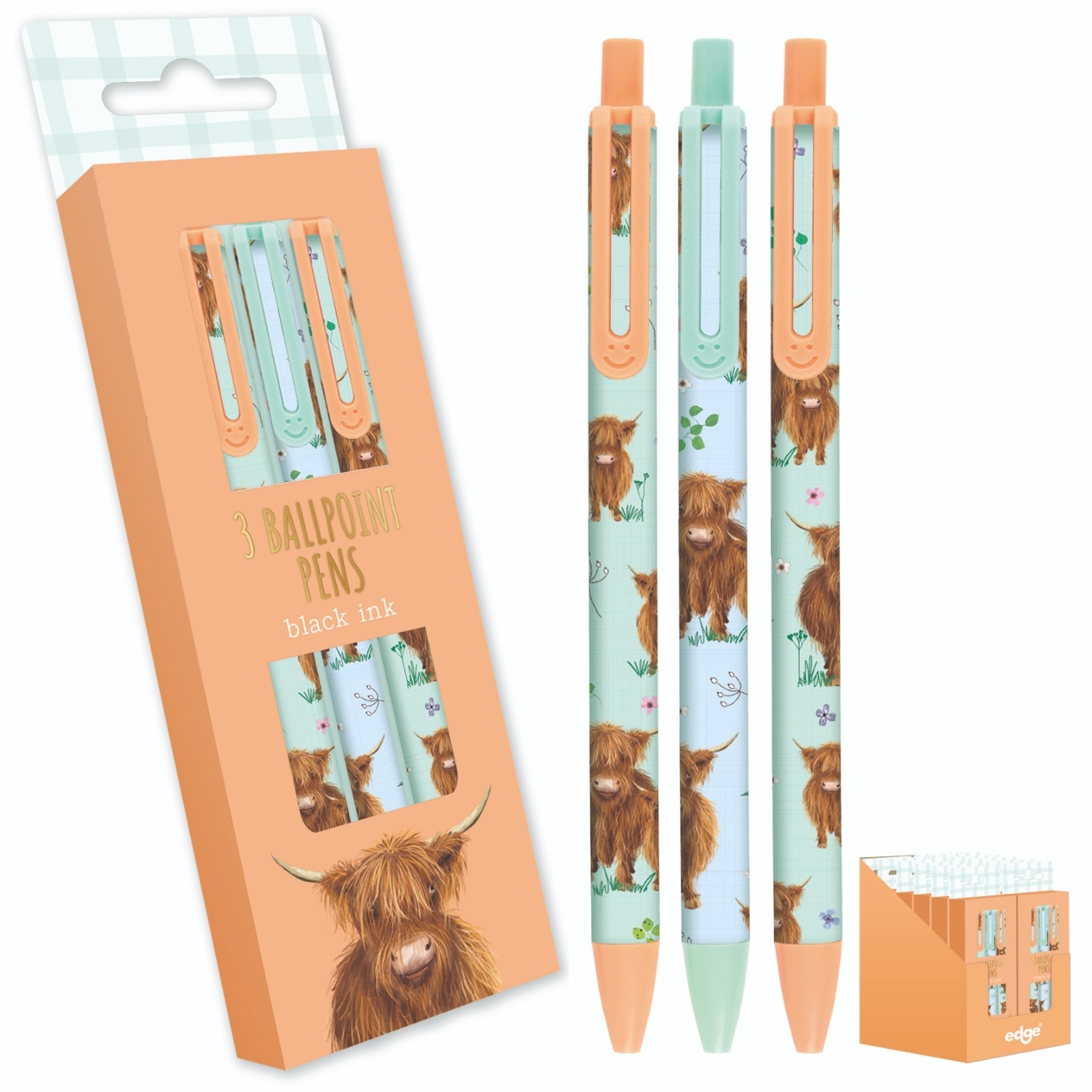 BALL PEN,Highland Cow 3`s Black Ink Boxed H/pk [Splittable]