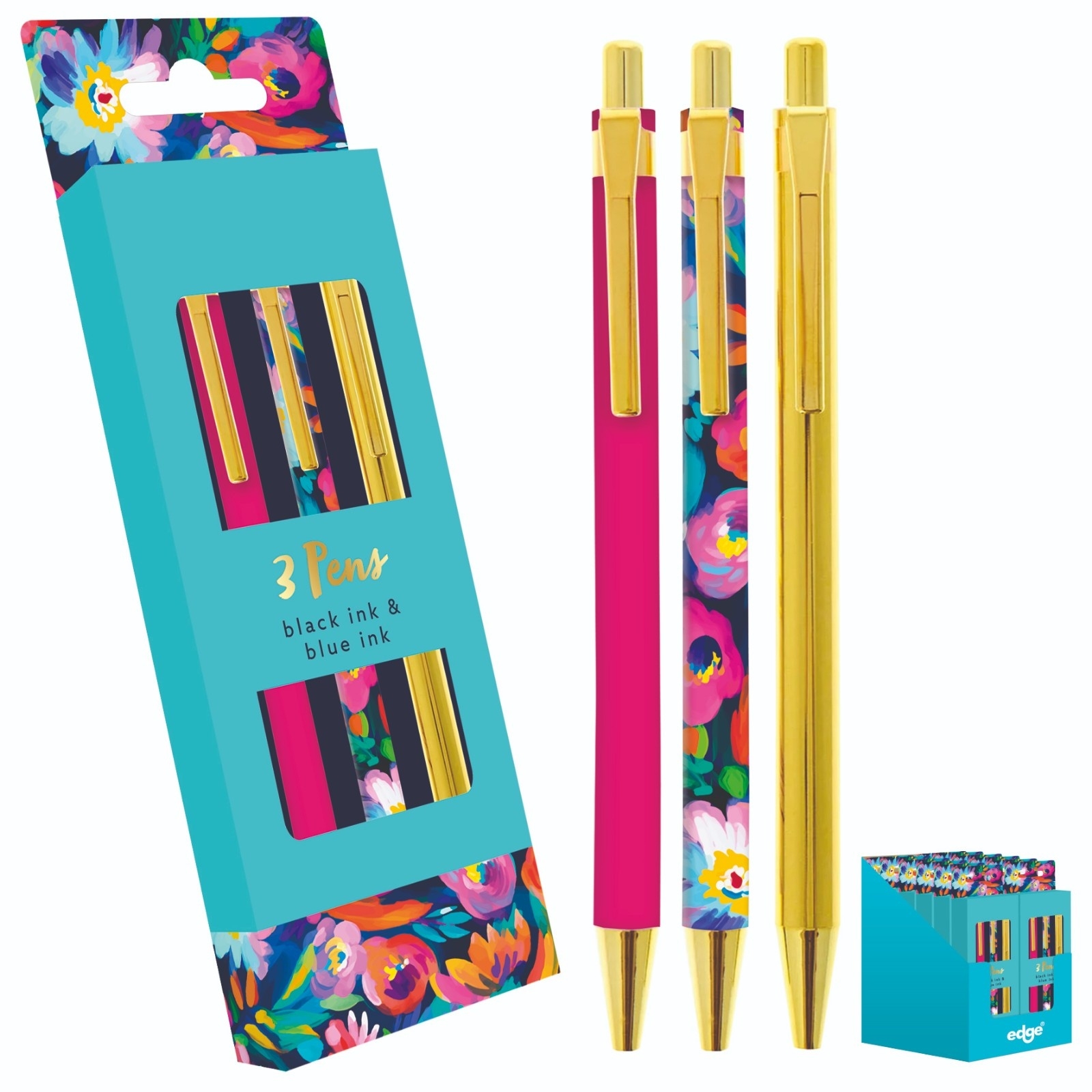 BALL PEN,Botanical Bliss 3`s Blue & Black Ink Boxed H/pk [Splittable]