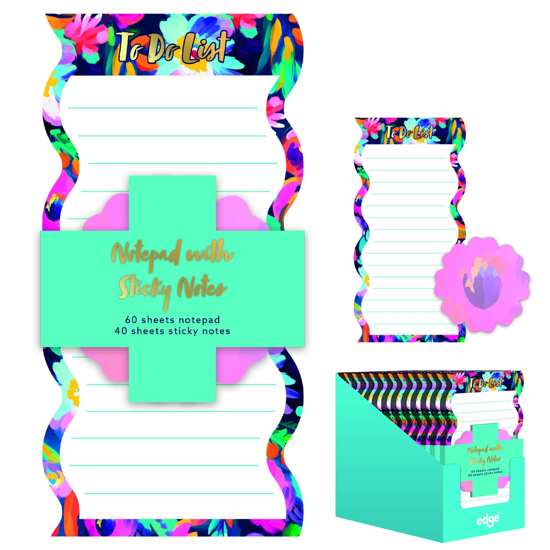 TO DO LIST PAD,Botanical Bliss Magnetic 60 Sheets & 40 Sticky Notes CDU [Splittable]