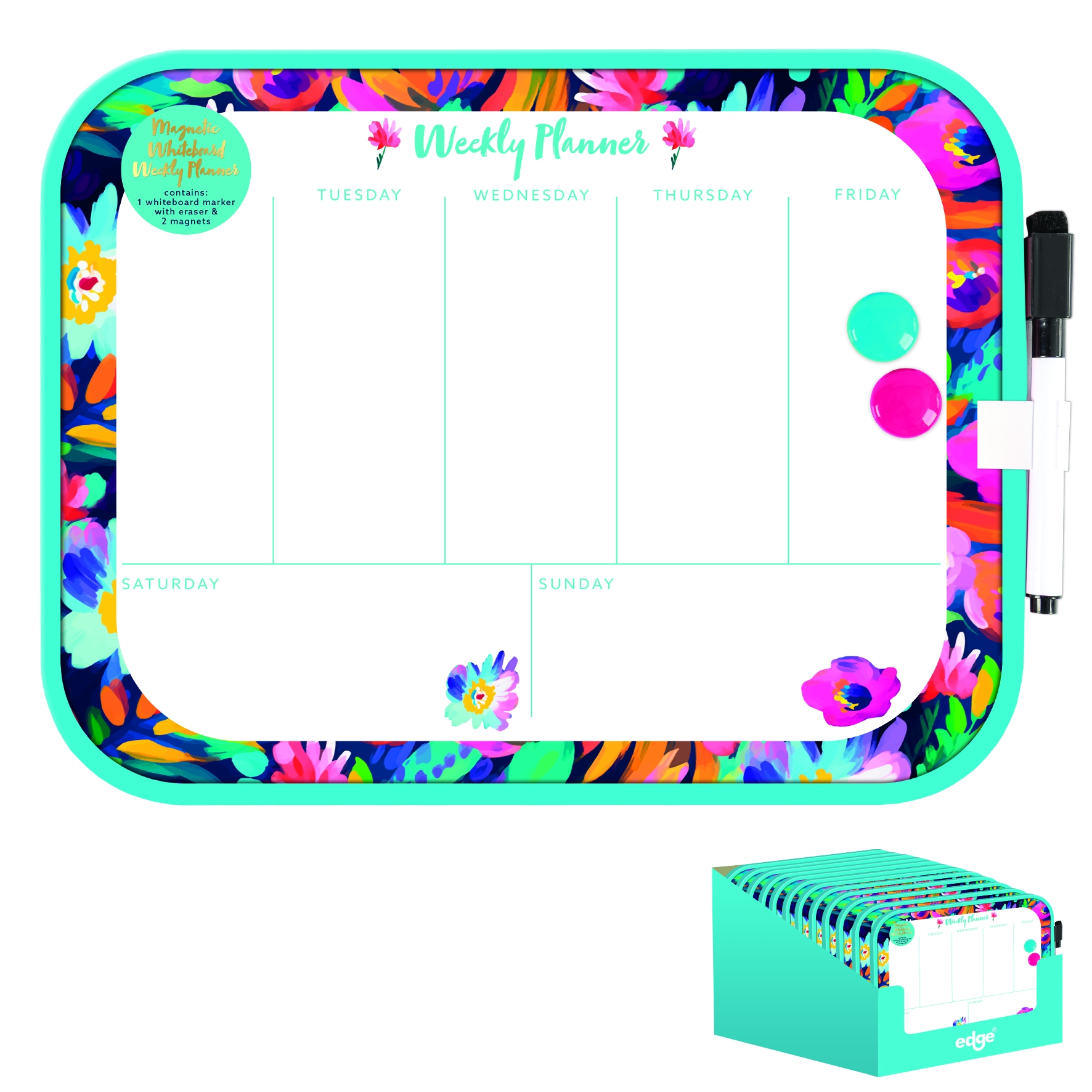 WEEKLY PLANNER,Botanical Bliss Magnetic with Marker, Eraser & 2 Magnets CDU [Splittable]
