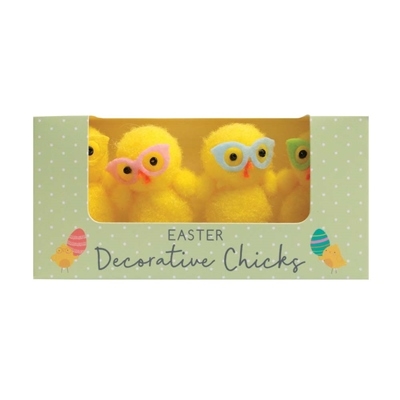 EASTER CHICKS,Chenille Large Funky 4`s Yellow 6cm Boxed [Spittable]